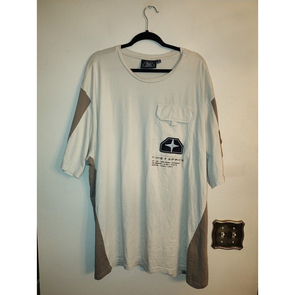 Big & Tall Time + Space Men's 100% Cotton Beige T Shirt Sleeve Pocket Size 5X